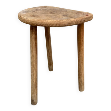 Tabouret tripode demi-lune en chêne massif, 1950