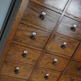Large dutch oak apothecary cabinet / barber cabinet with enamel shields, 1900s