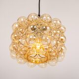 Large amber bubble glass pendant light by Helena Tynell for Limburg, Germany, 1970s.