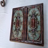 Antique Art Nouveau glazed earthenware tile from the 19th century