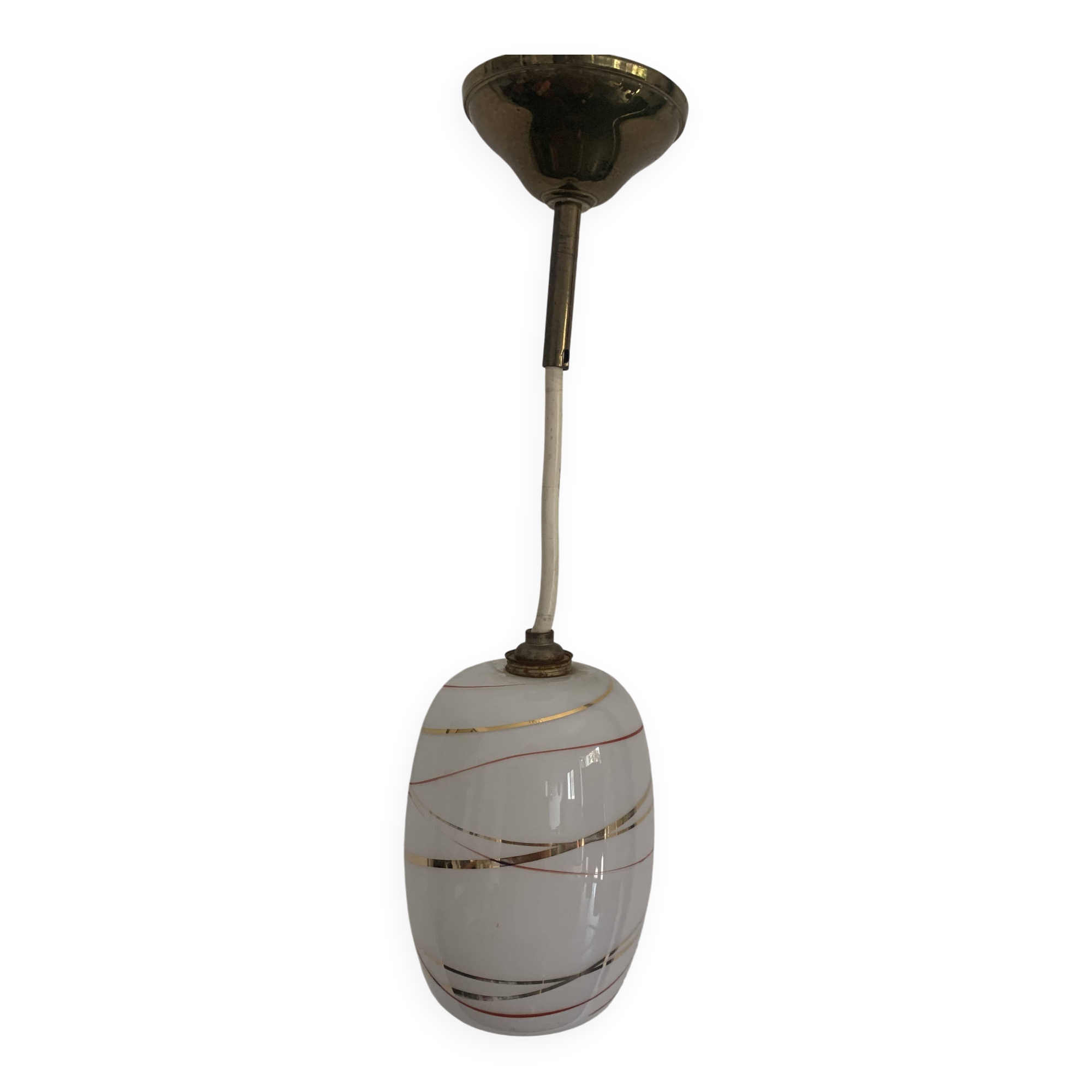 Suspension vintage 1960 opaline rouge et doré lustre - 16 x 11 cm