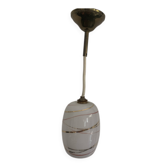 Suspension vintage 1960 opaline rouge et doré lustre - 16 x 11 cm