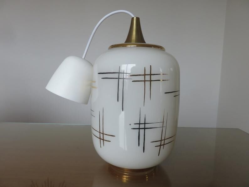 Hanging opaline white gold geometric patterns 60s 70s