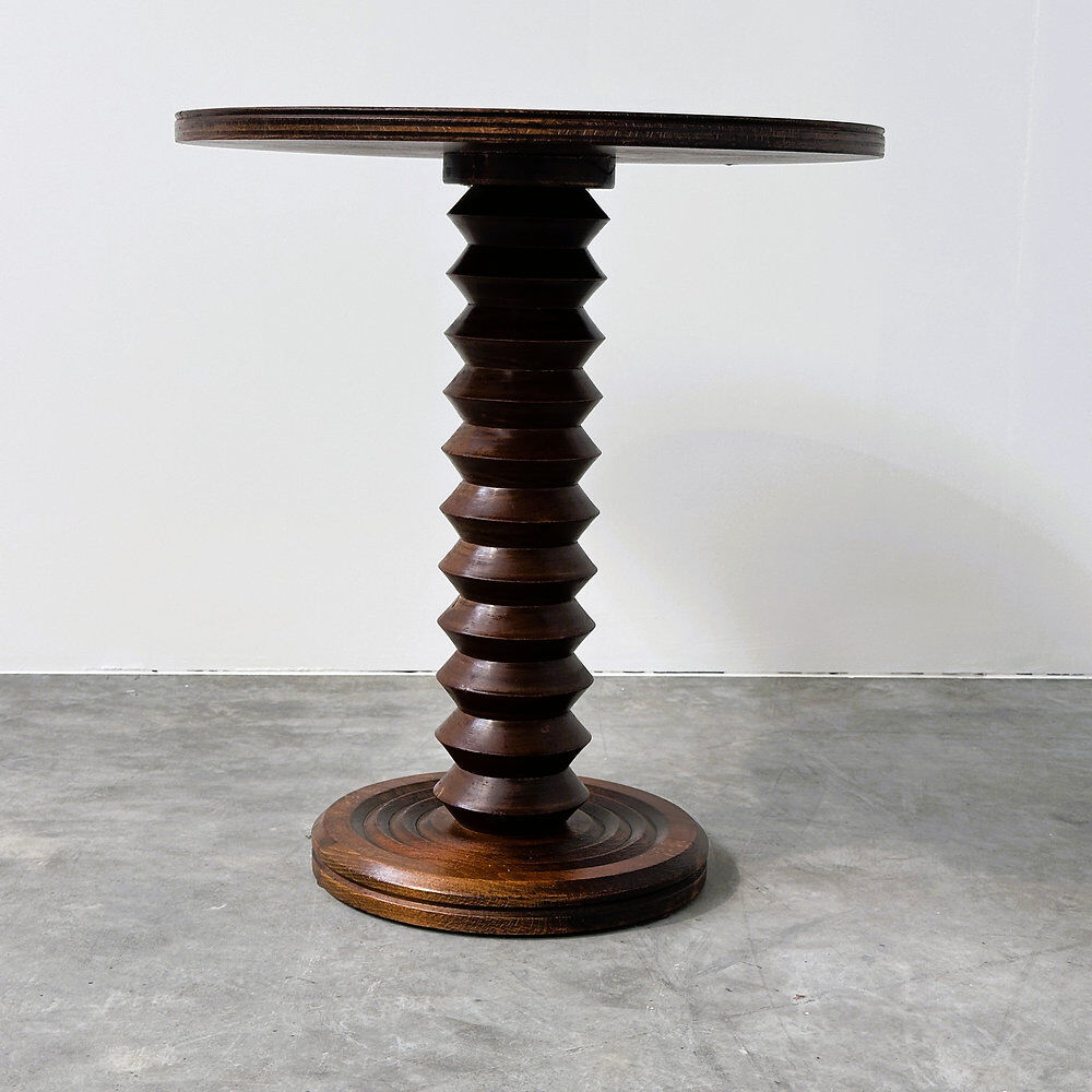 French sculptural turned oak pedestal side table, 1960s
