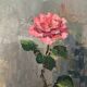 Antique oil painting on canvas, "The Rose in a Blue Vase," mid-20th century, signed
