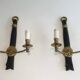 Pair of Black Lacquered Bronze Wall Lights with Lion Head Decorations