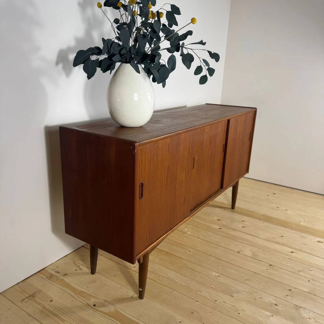 Teak sideboard with sliding doors – vintage Scandinavian design