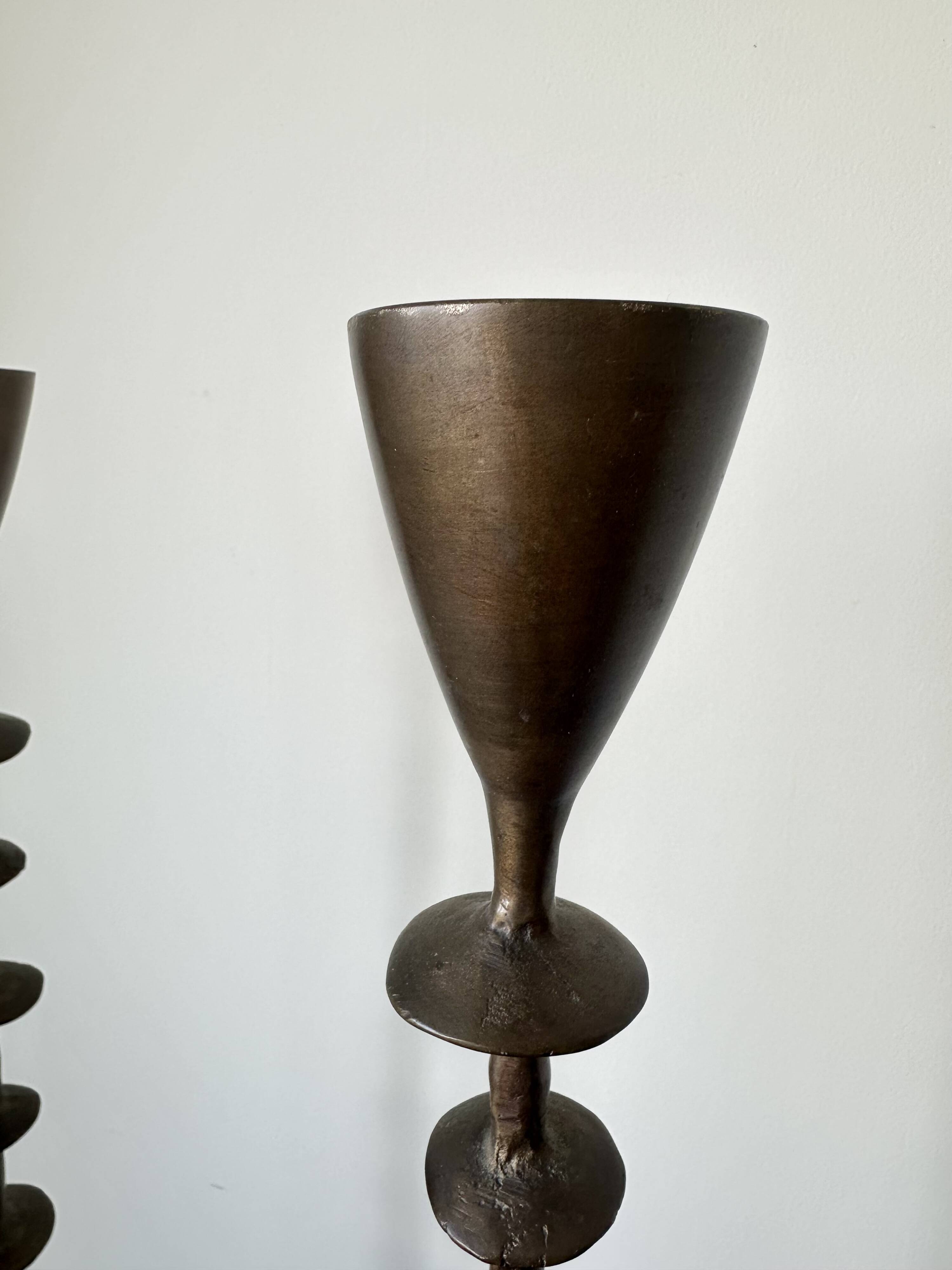 Vintage mid century brutalist hand forged brass candlesticks
