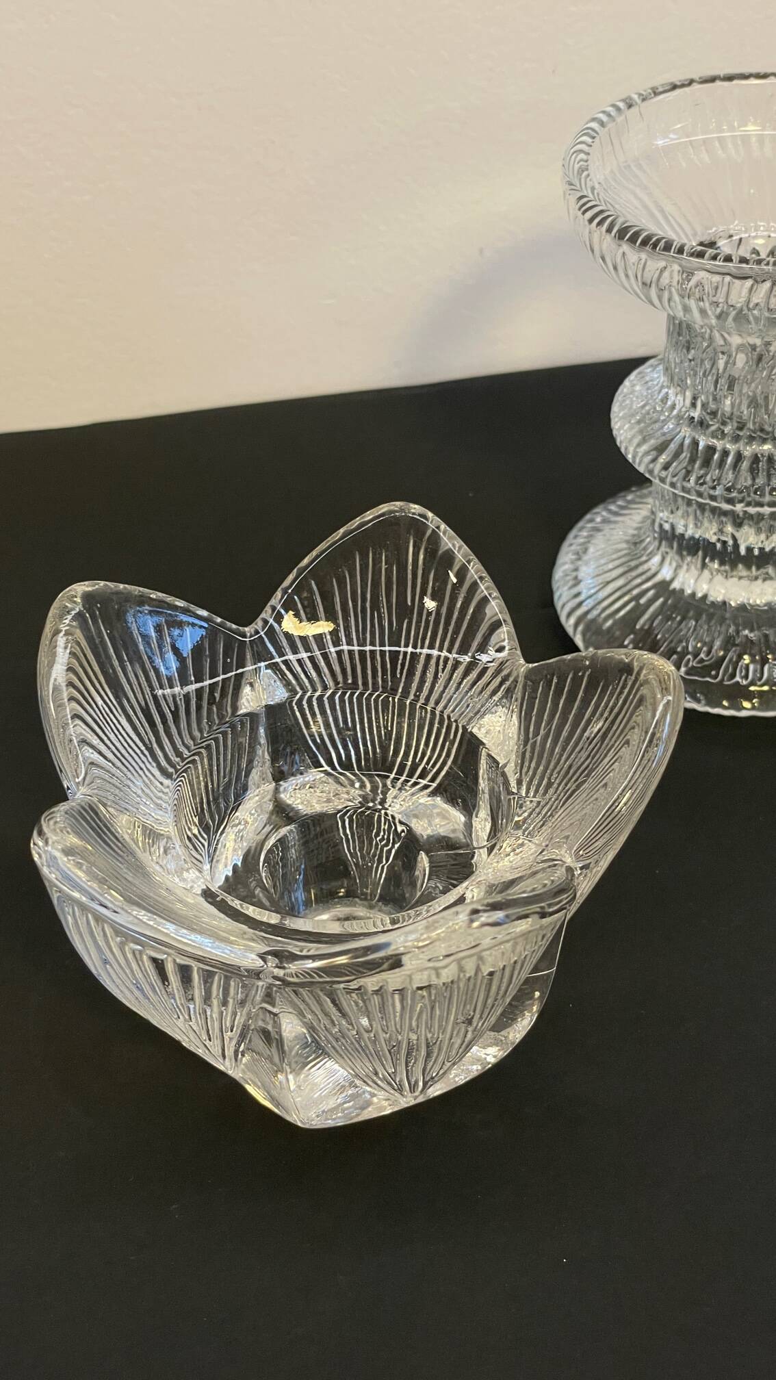 Vintage-style crystal candlesticks in the style of LITTLA