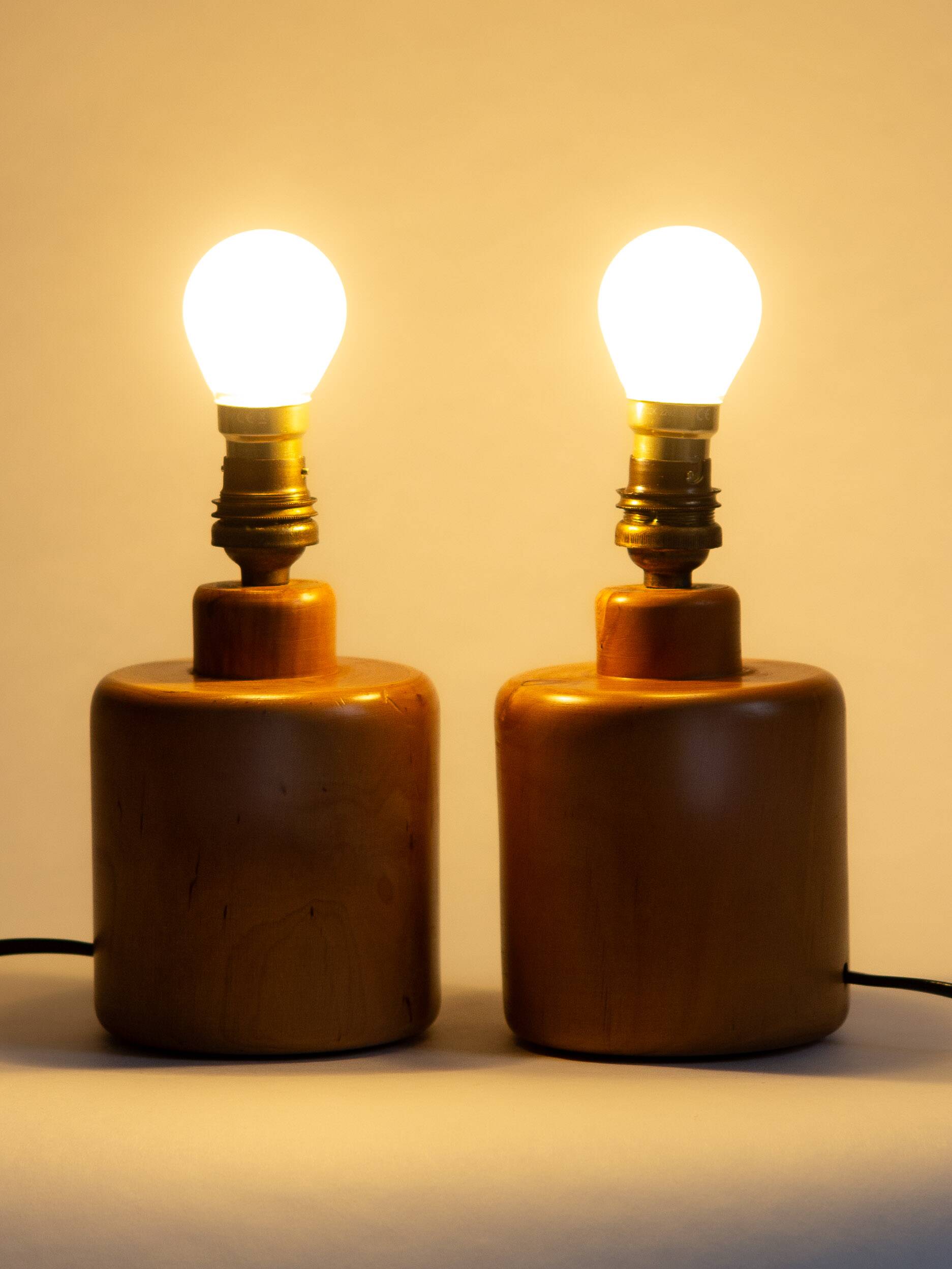 Pair of light wood table or bedside lamp bases, 1970s