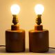 Duo de pieds de lampe de table ou de chevet en bois blond, Années 70
