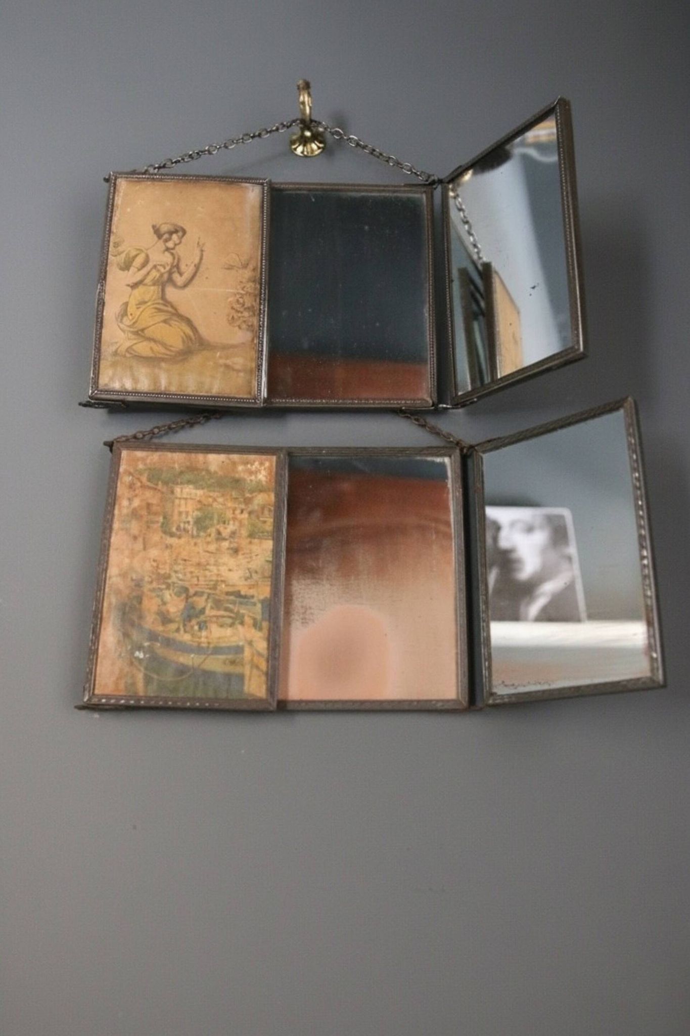 Antique barber triptych mirror, Art Nouveau, circa 1900