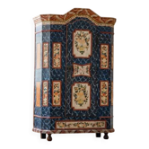 Coffre baroque ancien peint à la main, cabinet d'art populaire en bois massif, daté d'Europe centrale, 1865.