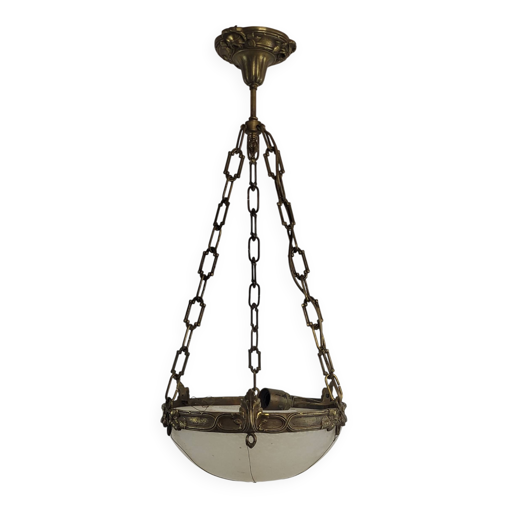 Art Deco pendant light in gilded brass and Clichy glass