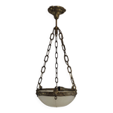 Art Deco pendant light in gilded brass and Clichy glass