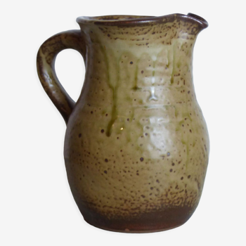 Pitcher in beige and khaki ceramic signed Tournay