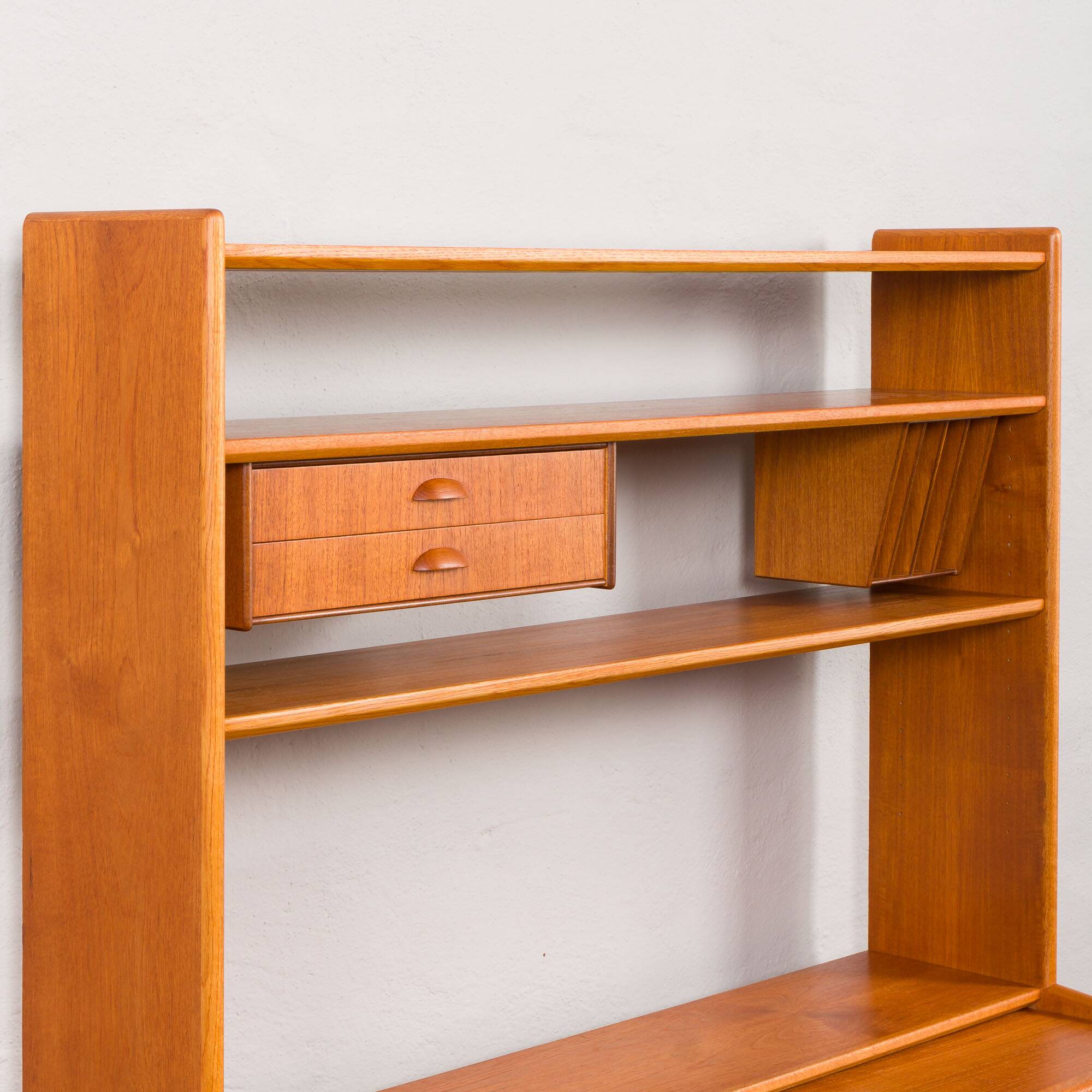 Danish vintage teak bookcase with a hidden desk, 1960s