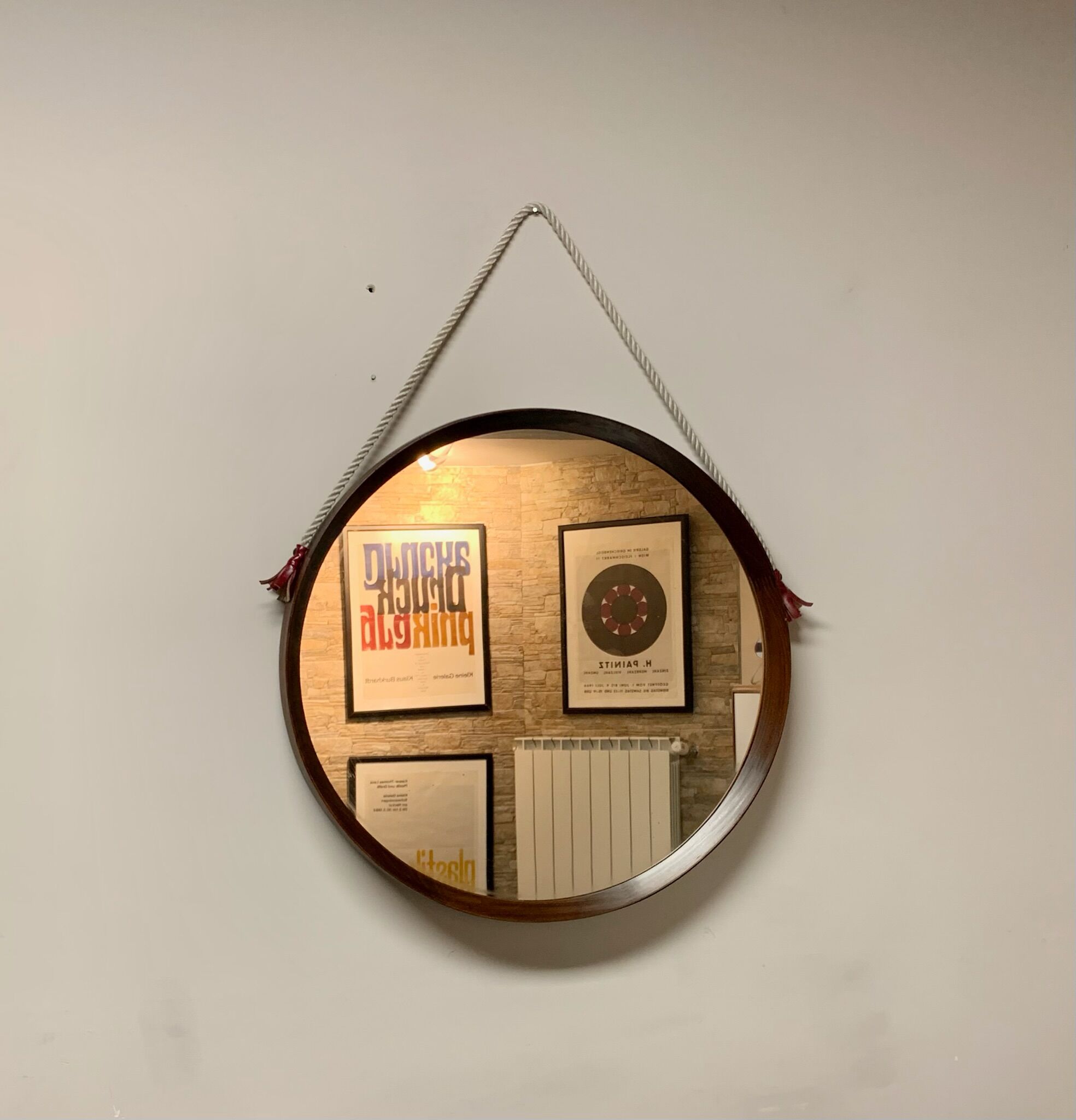 Teak vintage wall mirror, 60s mid century modern wood mirror made in italy