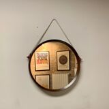 Teak vintage wall mirror, 60s mid century modern wood mirror made in italy