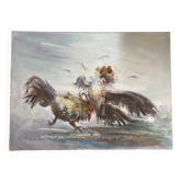 Oil on canvas, cockfight signature to identify