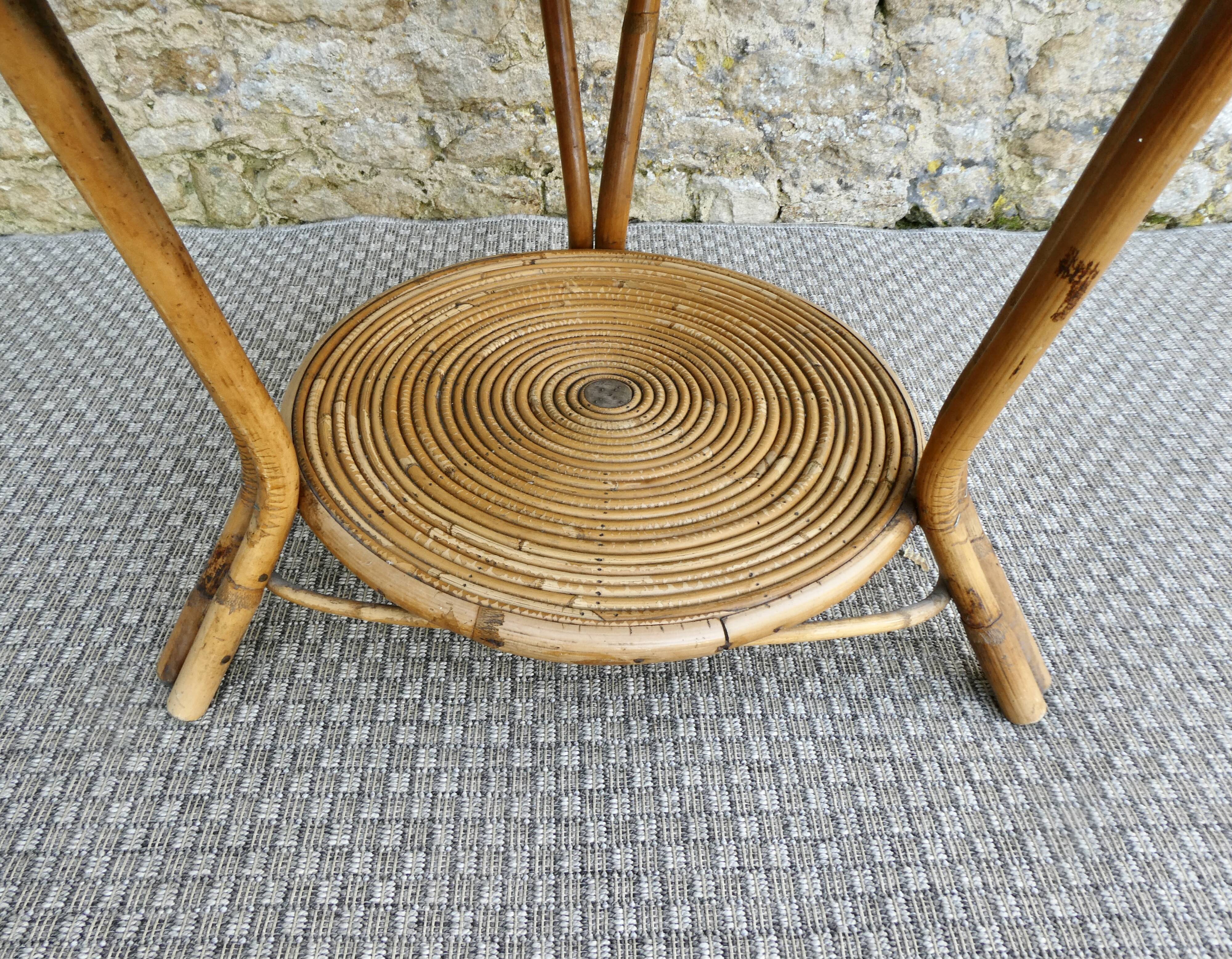 Rattan coffee table, tripod, with double top, 1960s