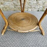 Rattan coffee table, tripod, with double top, 1960s
