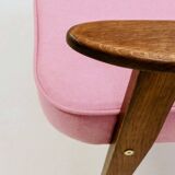 Pink Armchair Vintage Pastel wool fabric, Oak wood