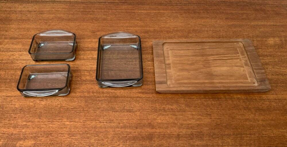 Mid-Century Danish Teak Cabaret Trays with Holmegaard Glasses, 1960s, Set of 4