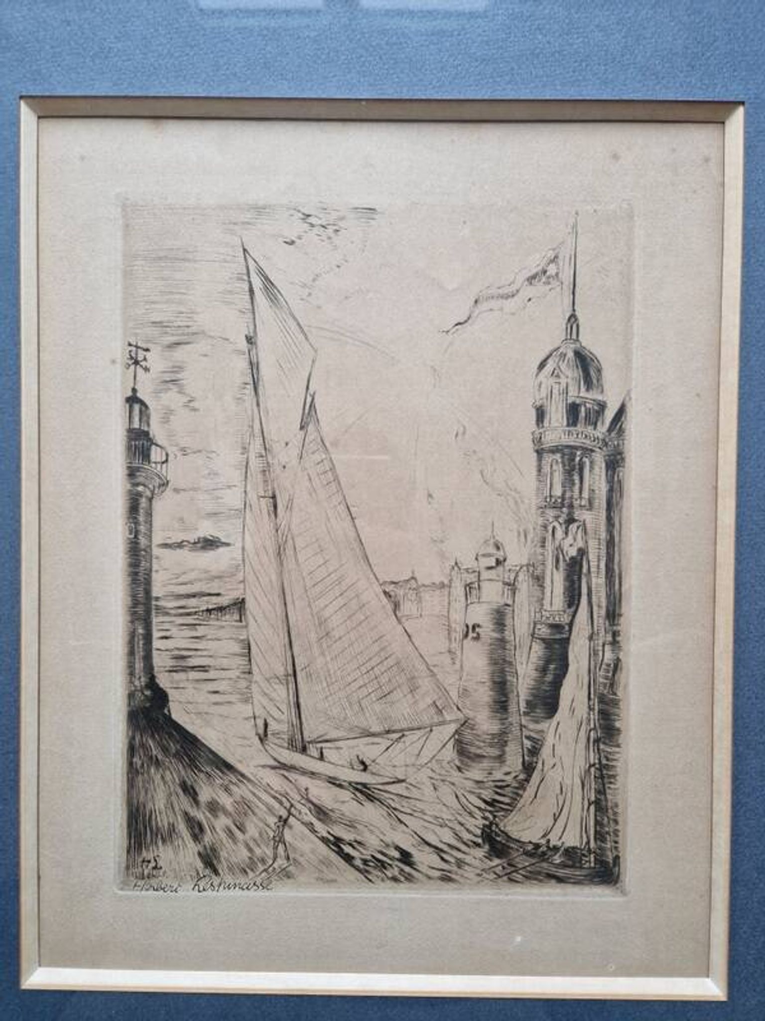 Herbert Lespinasse (1884-1972) - Engraving - The Departure of the Sailing Ship
