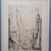 Herbert Lespinasse (1884-1972) - Engraving - The Departure of the Sailing Ship