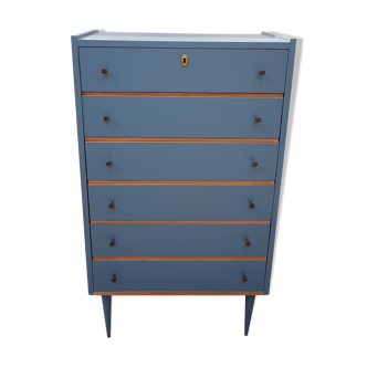 Chiffonnier vintage bleu nuit et bois
