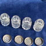 Individual salt shakers in 800 silver with two hallmarks and fluted crystal