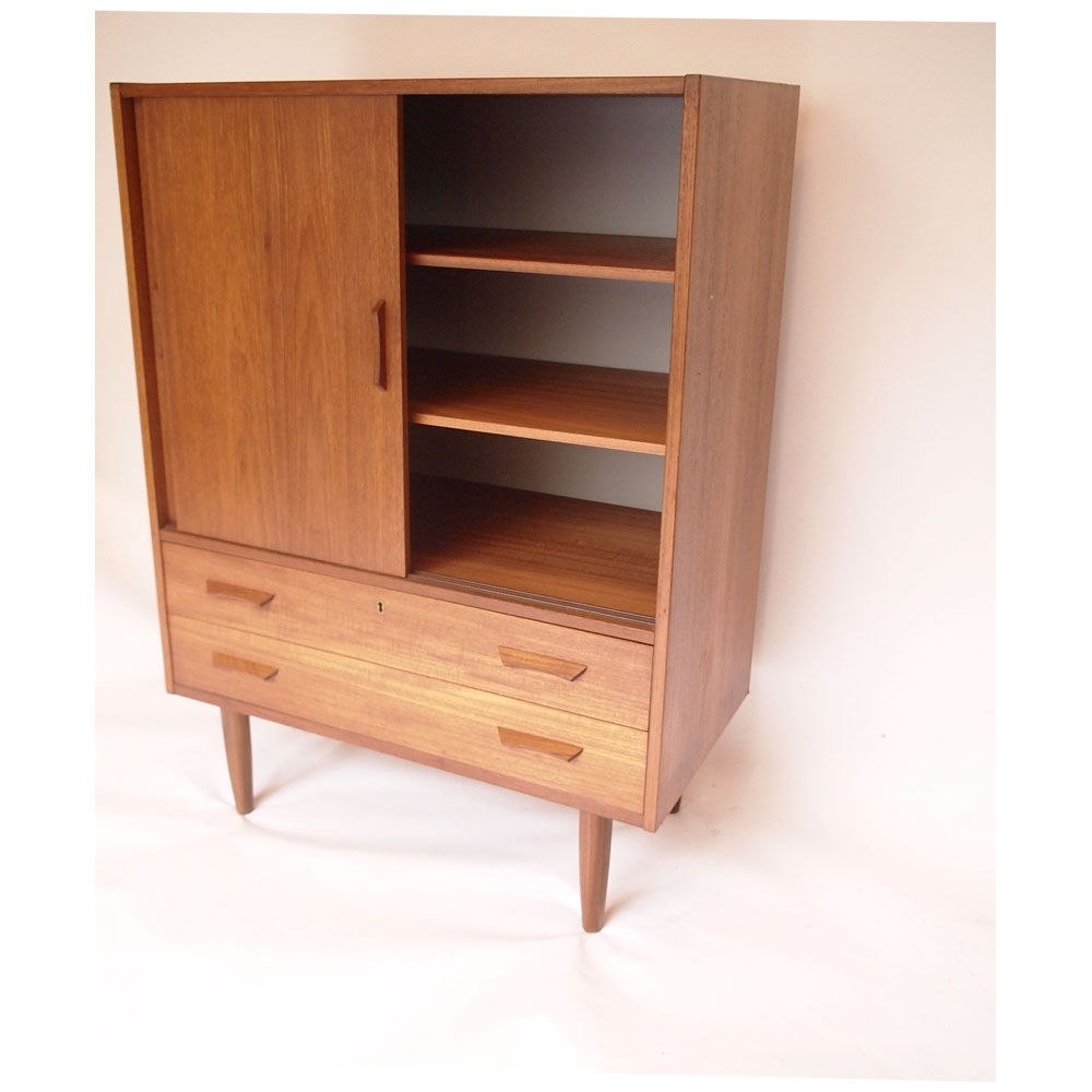 Vintage Danish Scandinavian chest of drawers, sliding doors and drawers