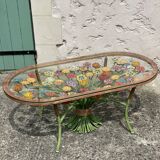 Table basse en fer forgé en fleurs colorées