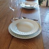 Solid oak farmhouse table with central drawer and extension