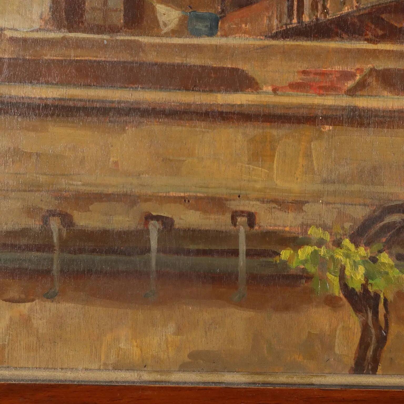 Old painting signed by Giuseppe Viviani, view of Milan, 20th century.