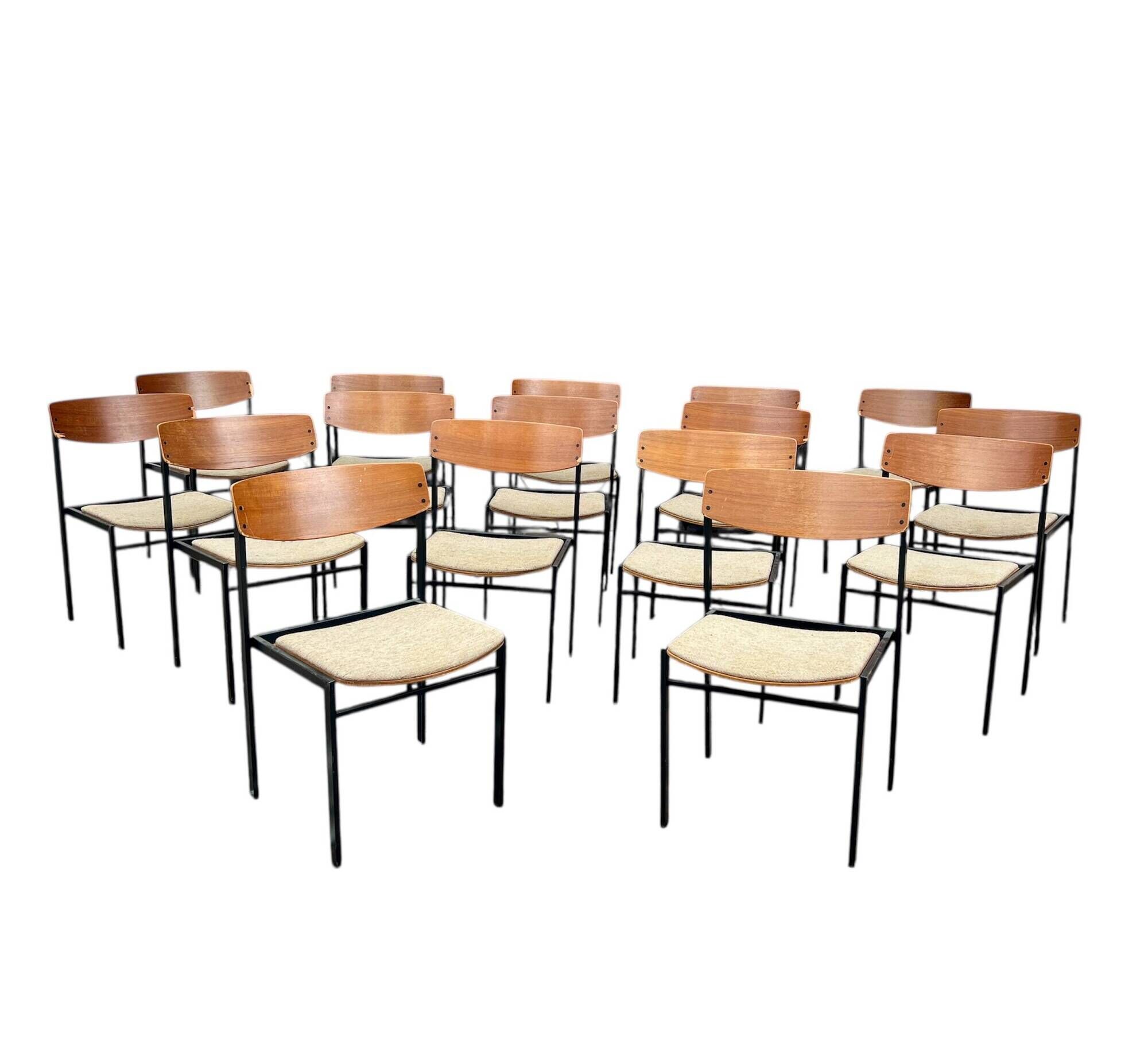 🪑 Set of 18 vintage wood and metal chairs – fabric seat