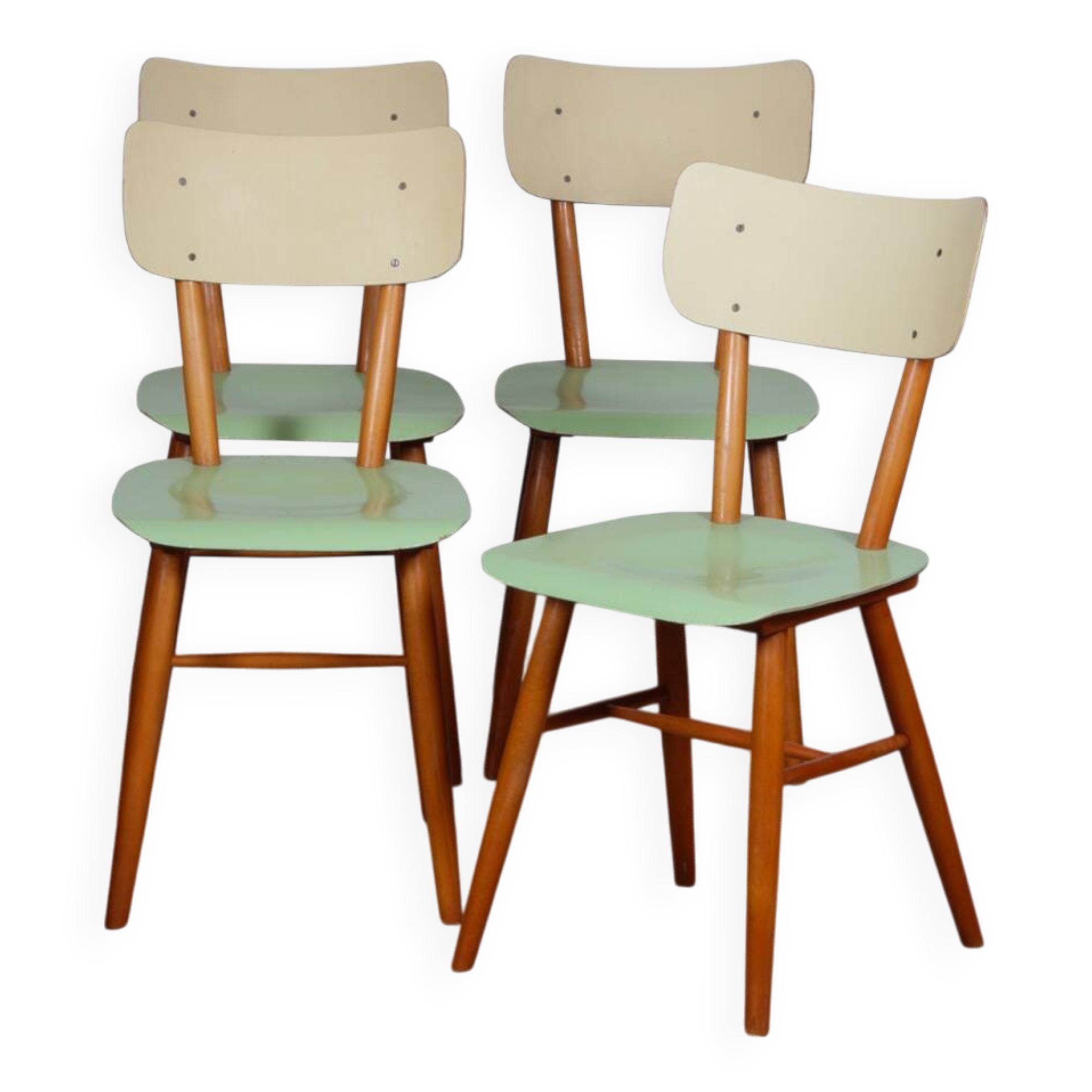 Suite de 4 chaises vintage en bois, éditées par Ton, 1960