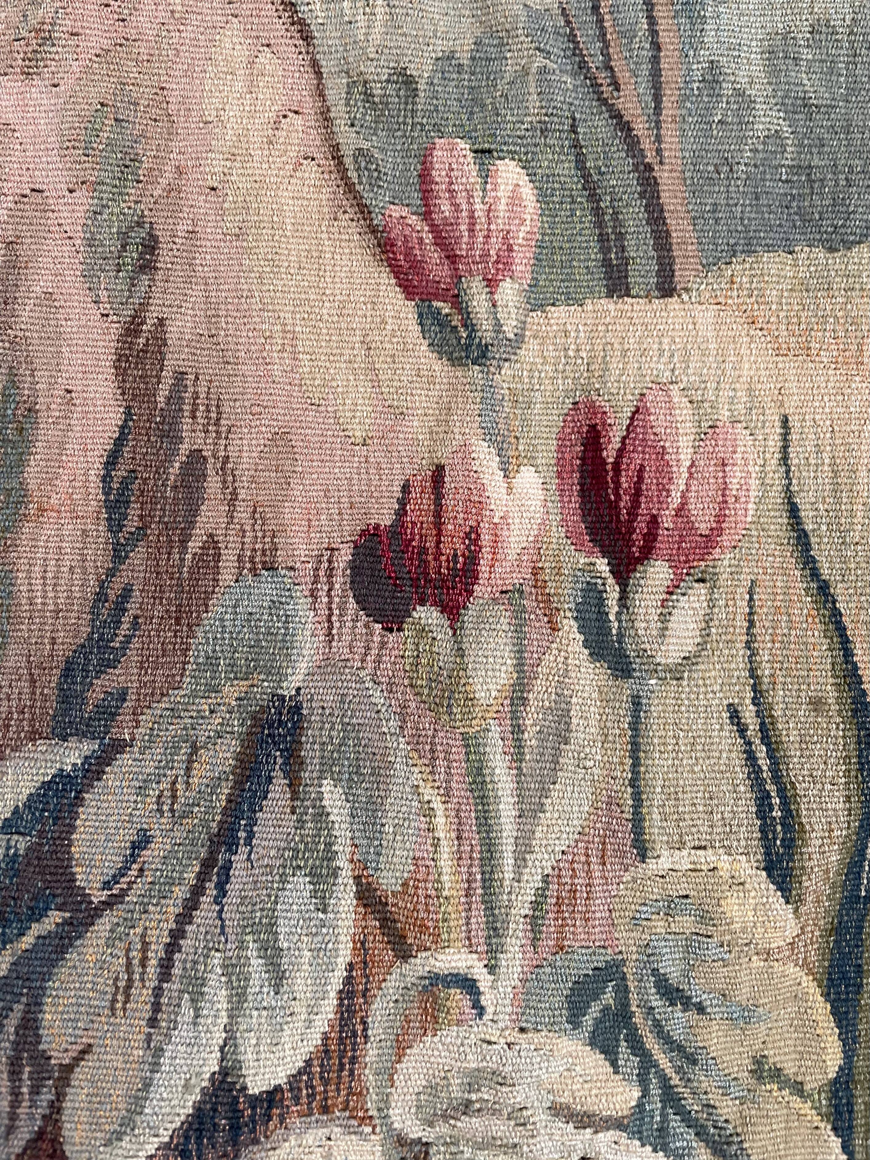 Aubusson tapestry late 19th century, landscape-greenery-castle, wool and silk