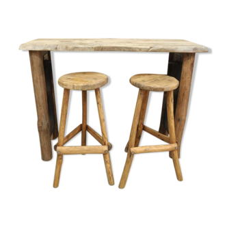 High console table and these 2 1960 fir stools