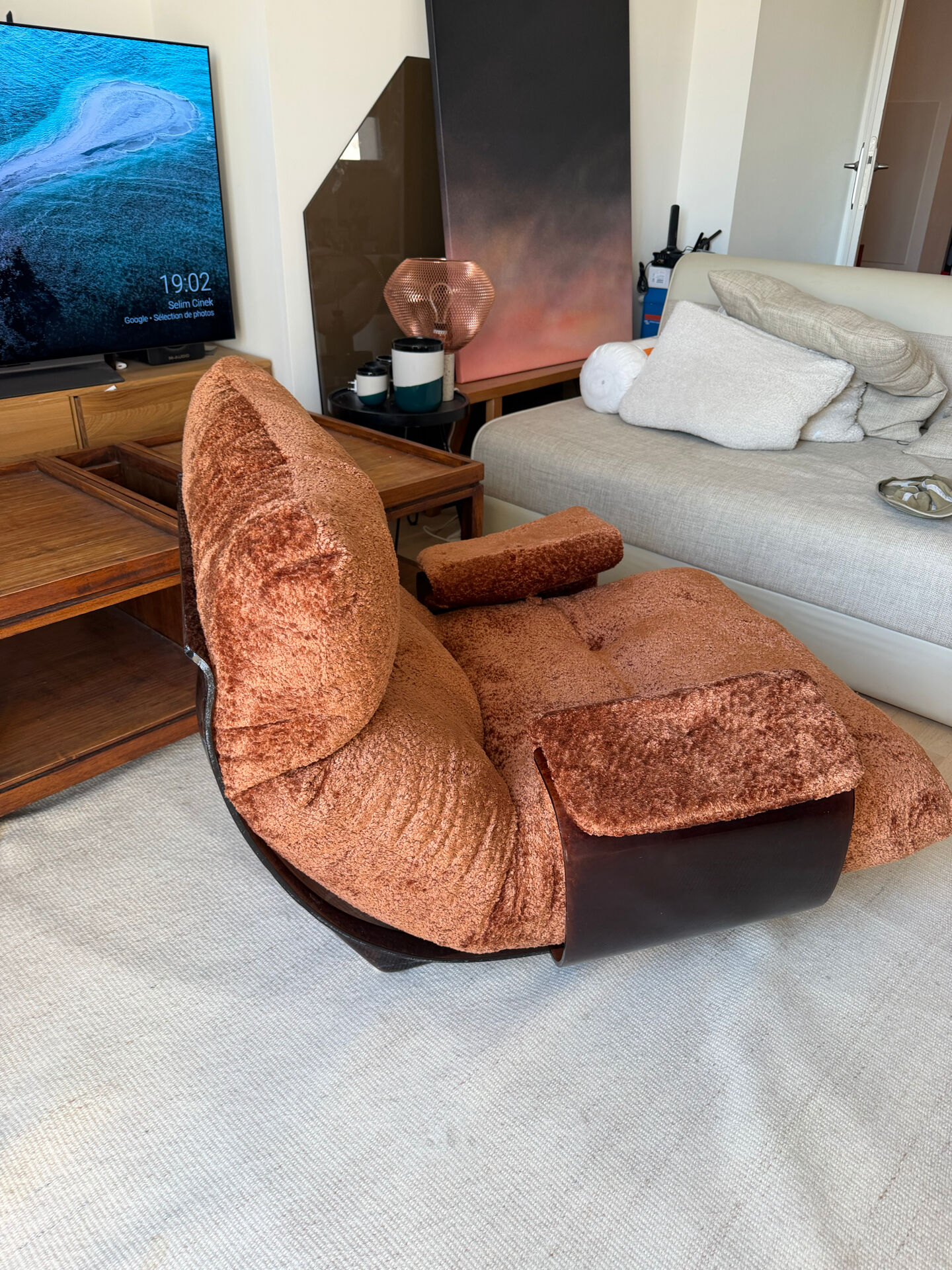 Fauteuil ligne roset Marsala velours cuivre