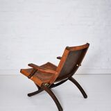 Ecuadorian wood and leather folding chair by Angel Pazmino
