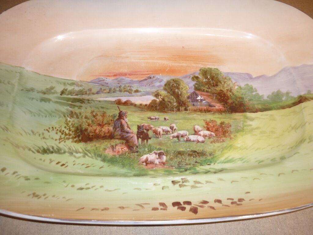 Limoge earthenware dish, Pastoral landscape 51 cm