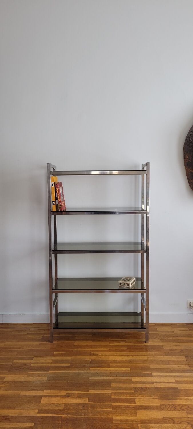 Chrome shelf and smoked glass 70s