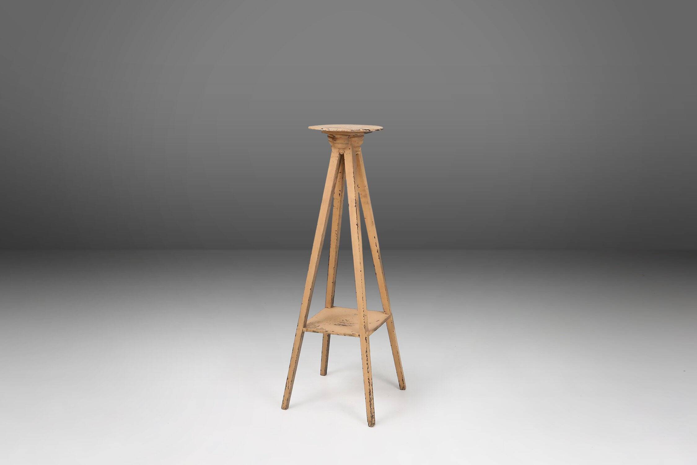 Industrial painted wooden tripod Console with rich patina, France 1900s