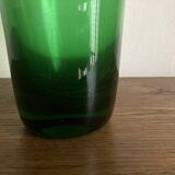 1950s Médicis vase, large Art Deco with handles, made of green blown glass.
