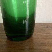 1950s Médicis vase, large Art Deco with handles, made of green blown glass.