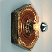1 of 2 hexagonal mid century ceramic sconces wall lamps 1960s 1970s lava drip glaze beige brown
