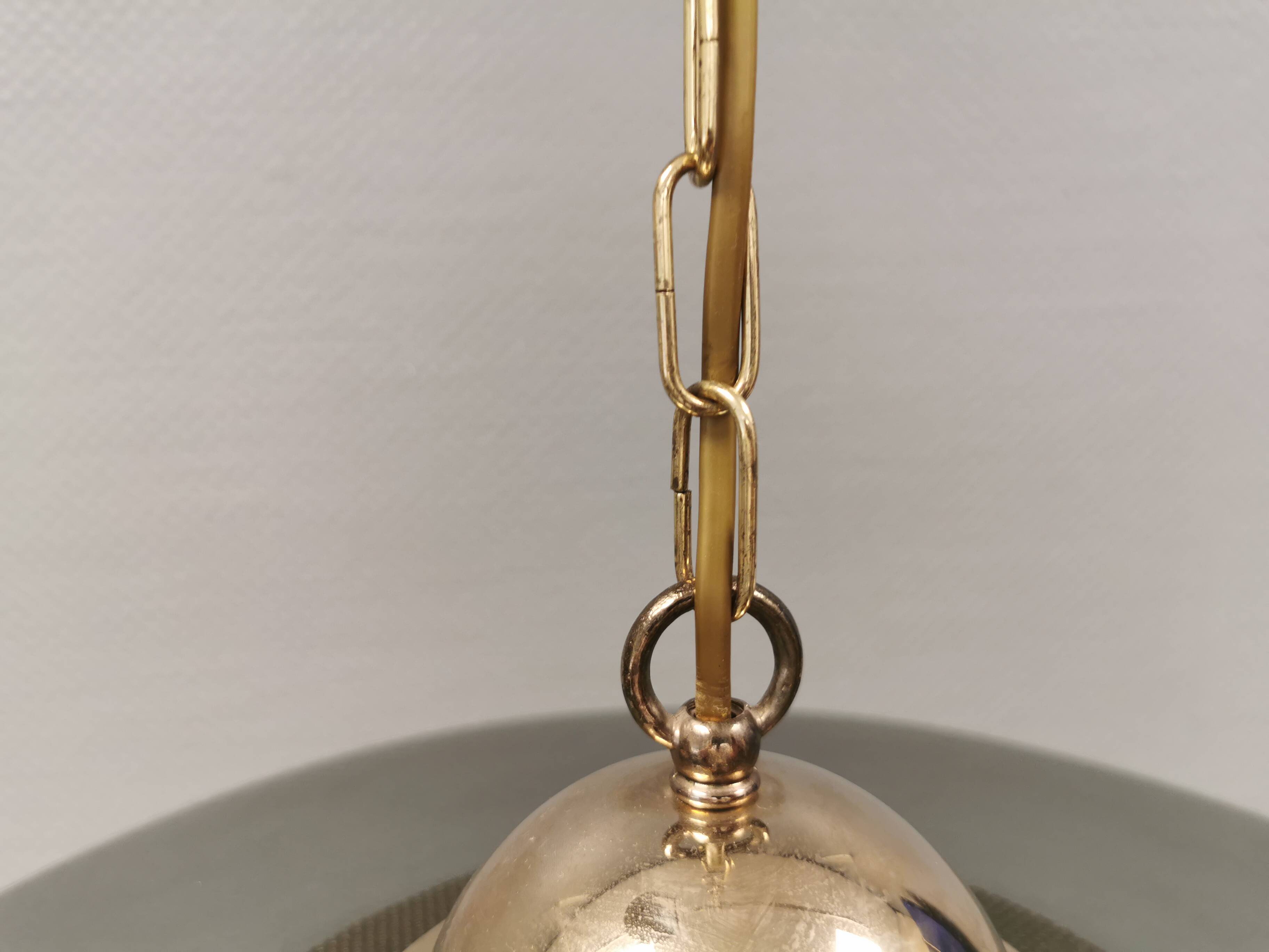 Original Belid T 391 pendant light in gold-coloured metal and smoked glass