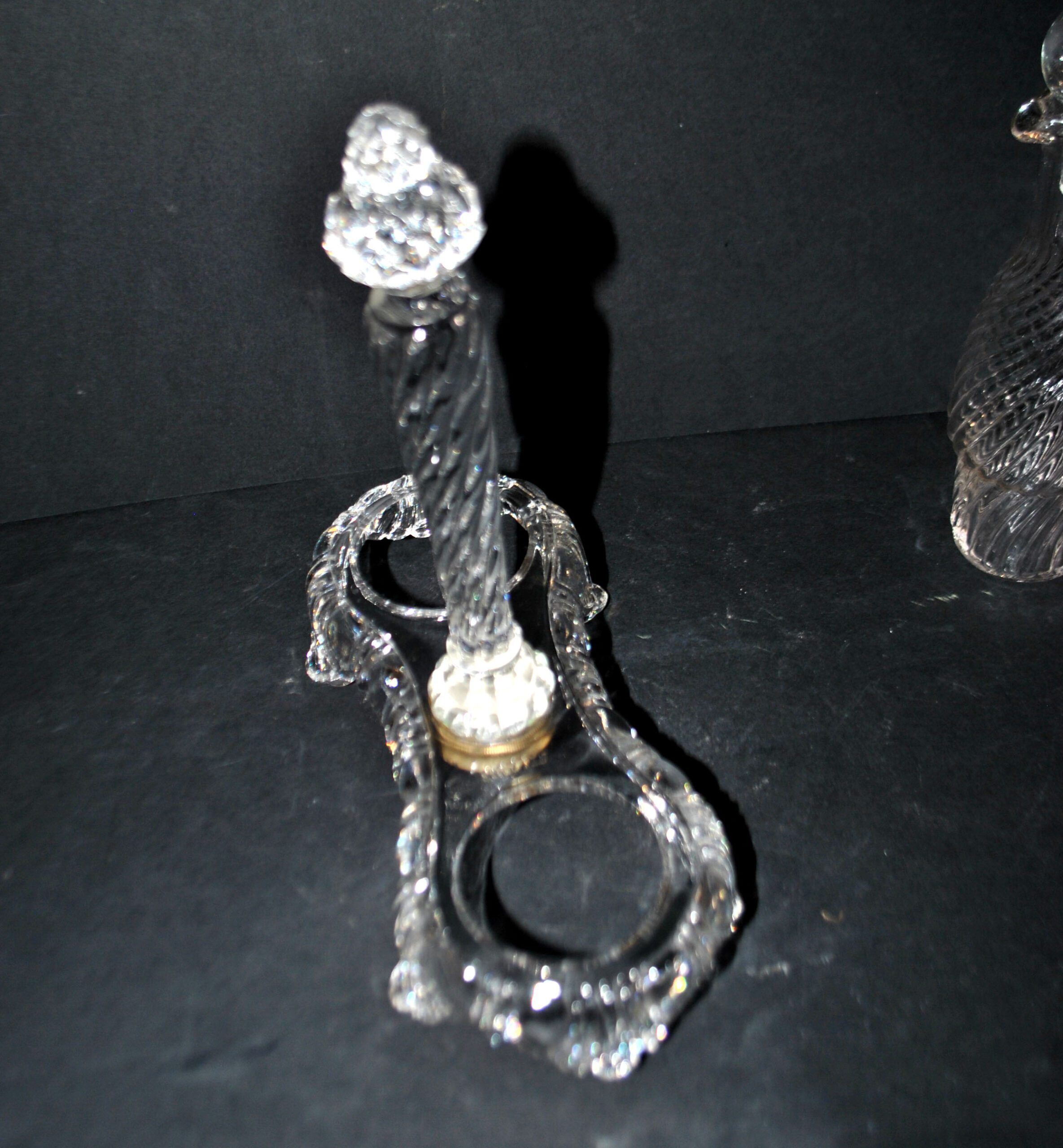Antique oil and vinegar set in moulded crystal with bamboo torso, signed Saint-Louis, registered 1900.
